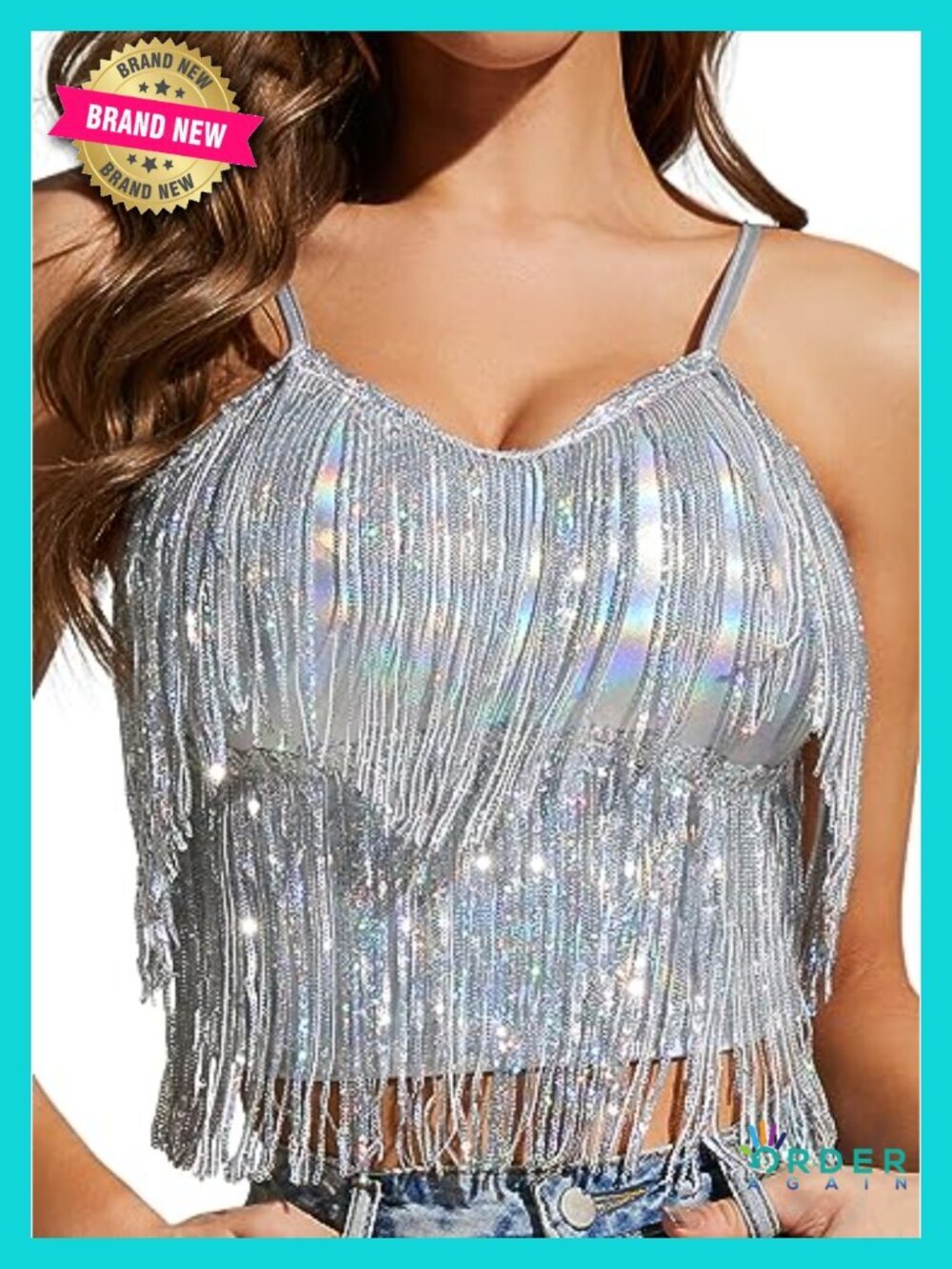 Shiny Metallic Sequin Halter Crop Top Stretchy Festival Rave